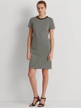 Lauren Ralph Lauren Houndstooth Dress Women’s size 14 Short Sleeve Black White